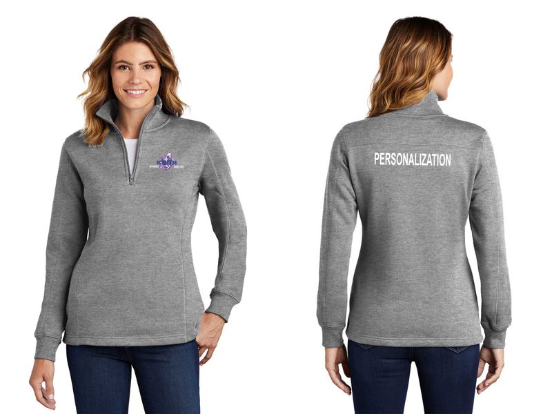 Ladies 1/4 Zip Sweatshirt- White/ Vintage Heather