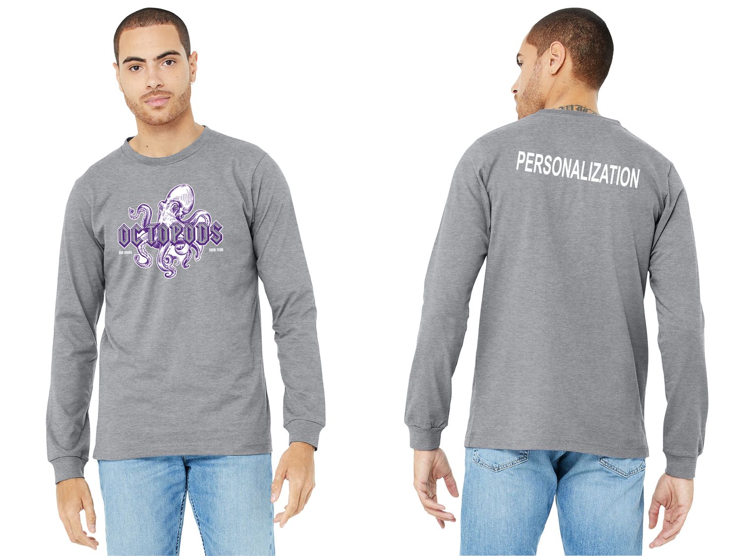 Soft Cotton Long Sleeve T-Shirt-Heather Grey/ Lavender/White