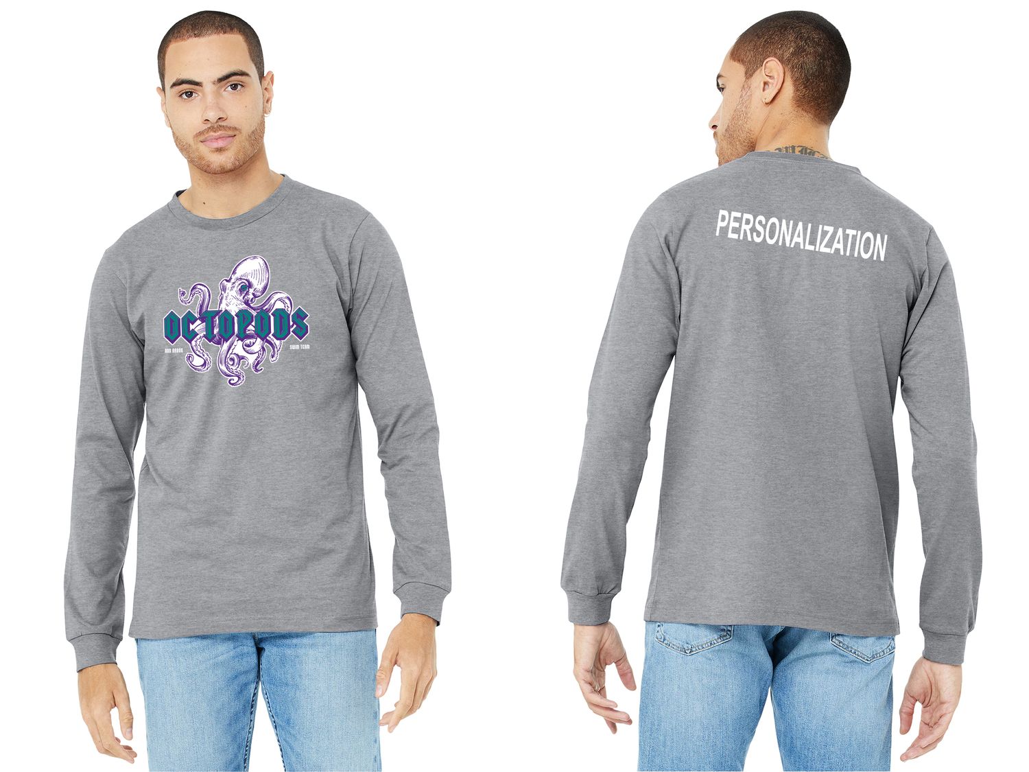 Soft Cotton Long Sleeve T-Shirt-Heather Grey/ Lavender/White