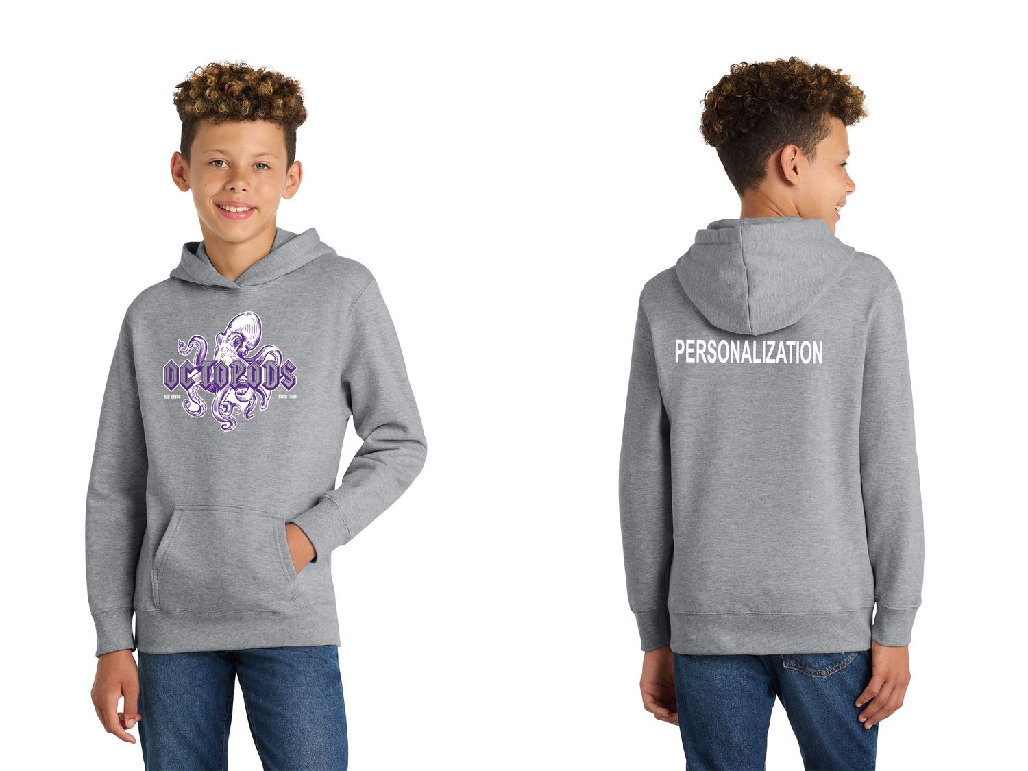 Youth Fan Favorite Fleece Pullover Hooded Sweatshirt- Ath Heather/White