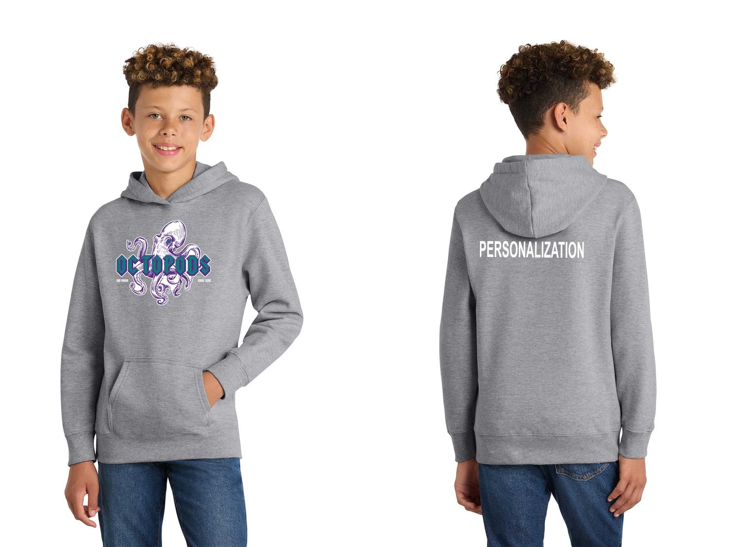 Youth Fan Favorite Fleece Pullover Hooded Sweatshirt- Ath Heather/White