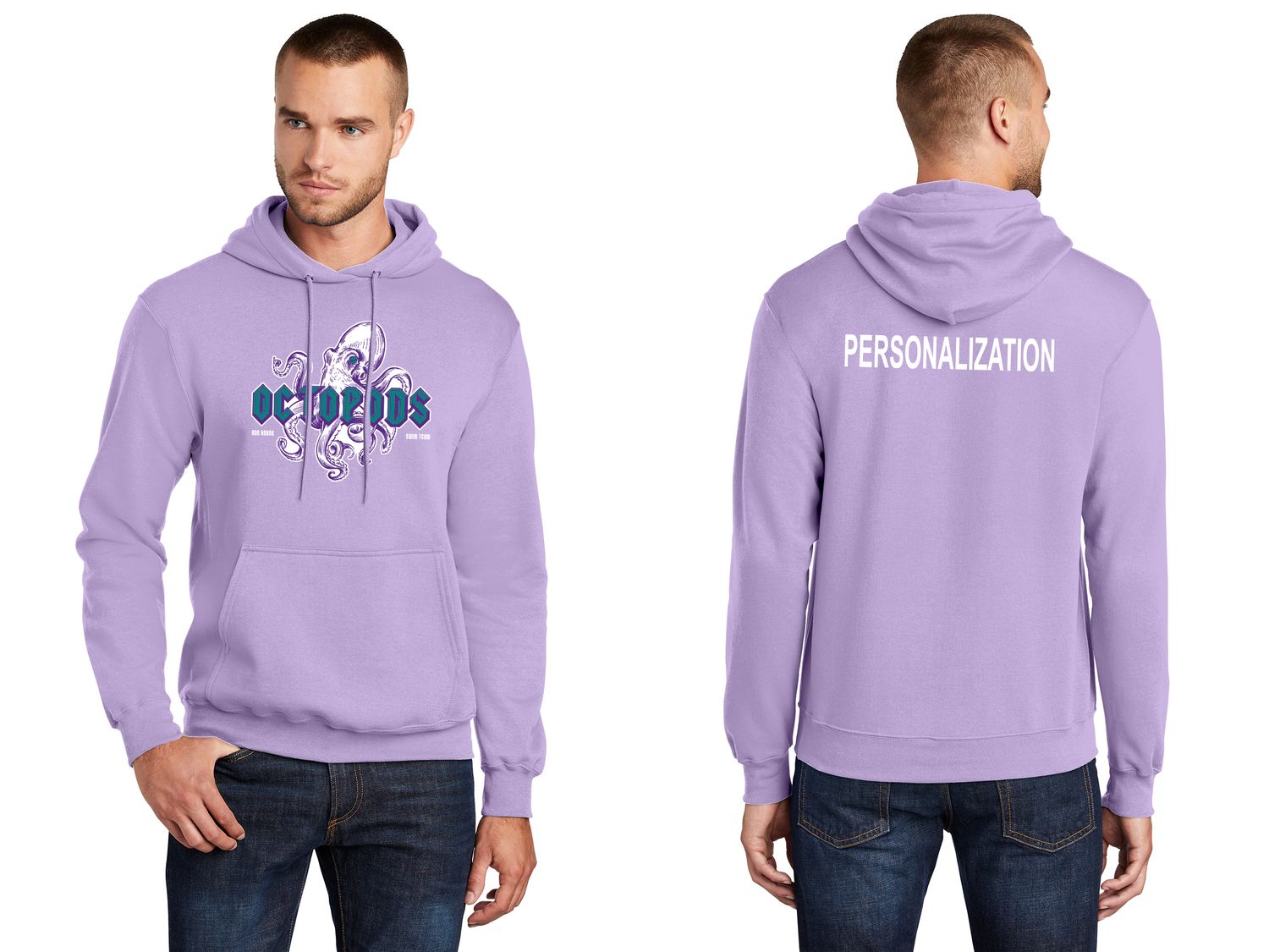 Port & Company Core Fleece Pullover Hooded Sweatshirt- Lavender/ White/ Grey Heather