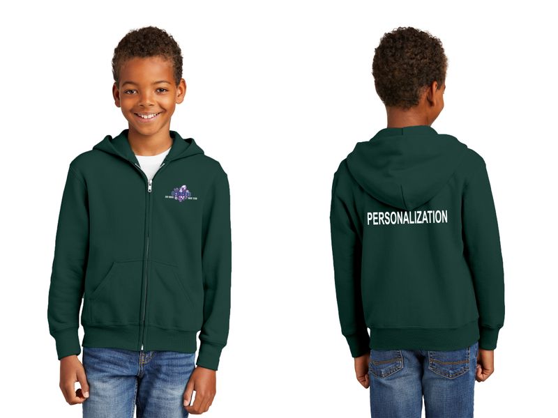 Youth Fleece Full-Zip Hooded Sweatshirt- Heather Grey / Dark Green