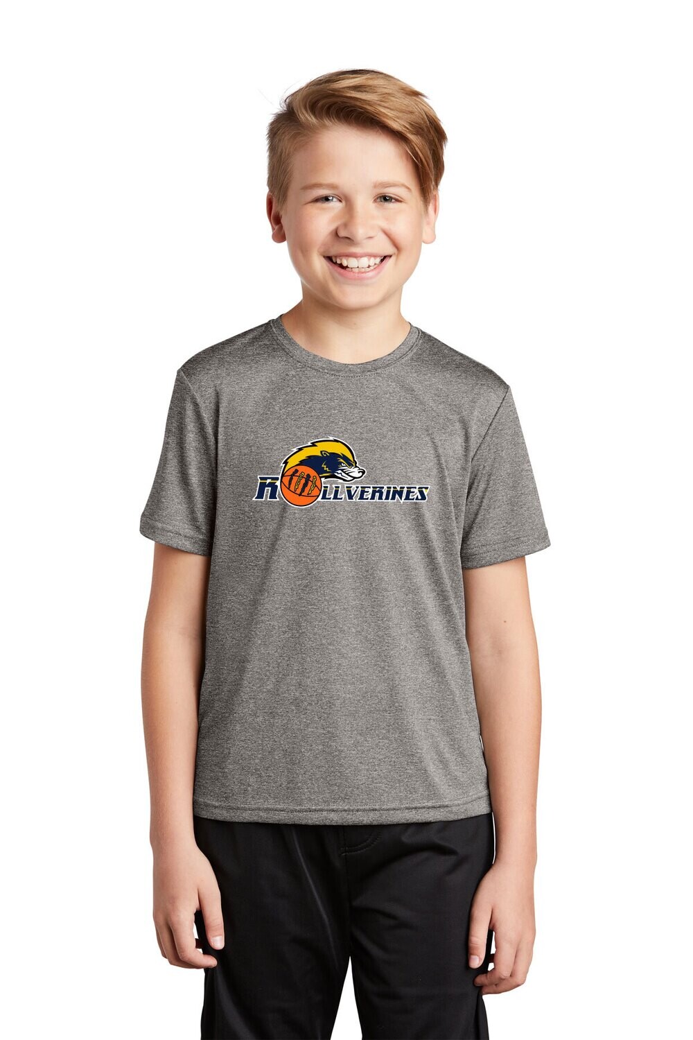 Youth Heathered Performance Short Sleeve T Shirt- Heather Grey/ True Navy Heather Youth Heathered Performance Short Sleeve T Shirt- Heather Grey/ True Navy Heather
