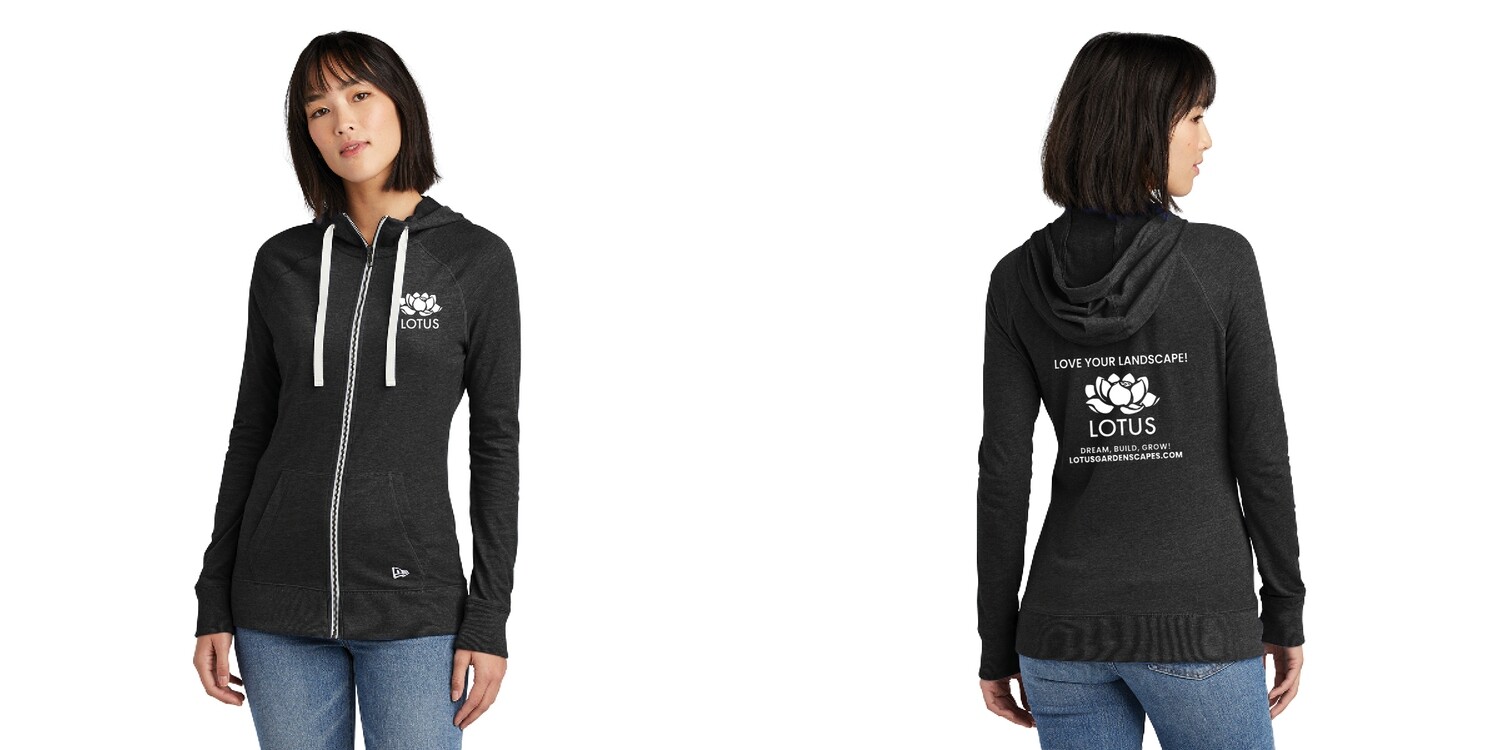 Ladies Sueded Cotton Blend Full-Zip Hoodie-Grey/Black