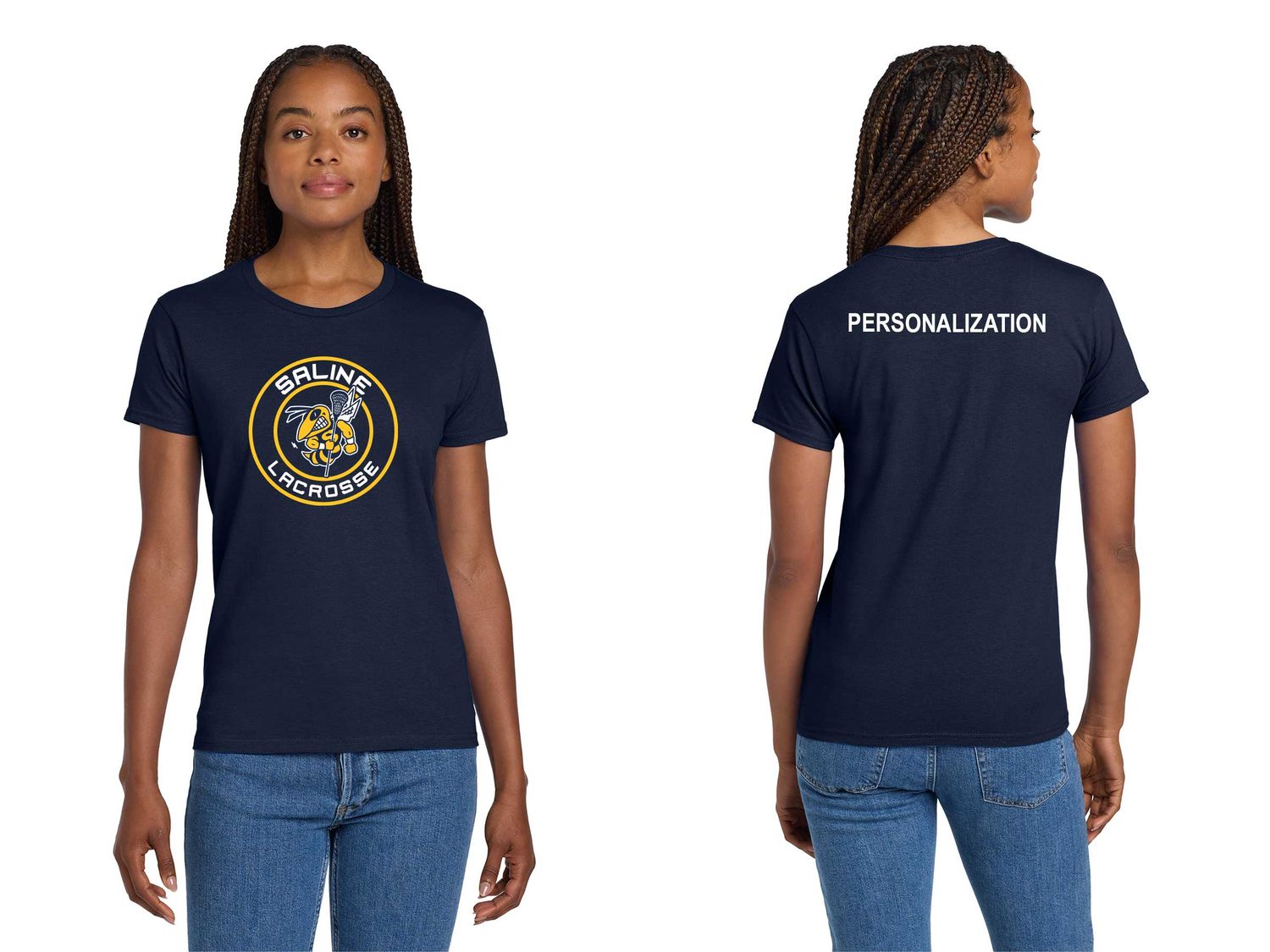 Ladies Basic Cotton Tee-Navy, Heather Grey