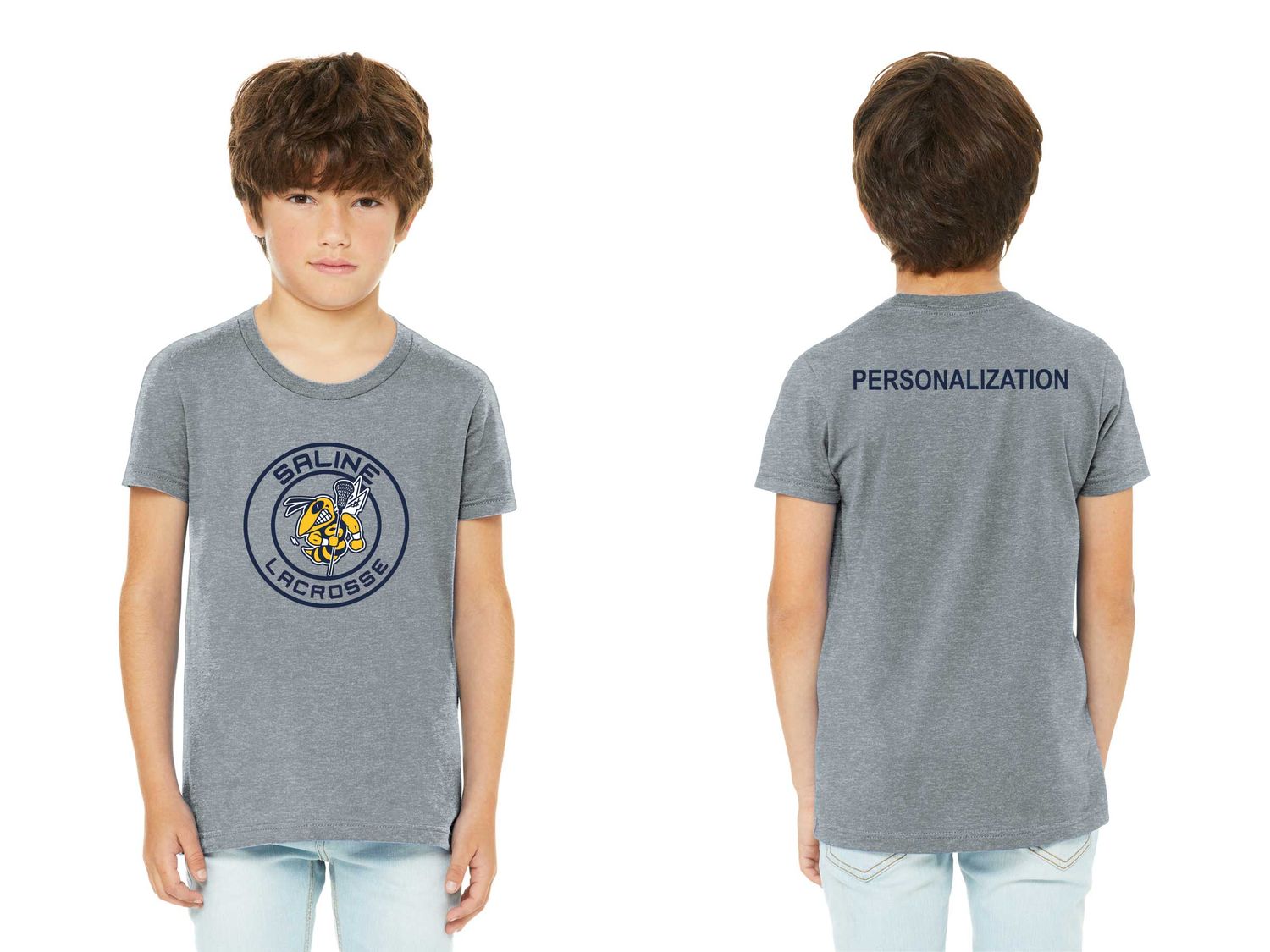 Youth CVC Heathered Short Sleeve Tee - Grey, Navy