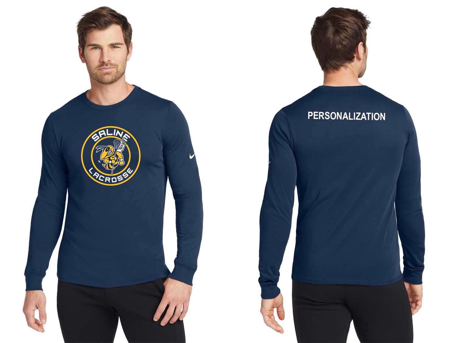 Nike Dri-FIT Cotton/Poly Long Sleeve Tee- Navy/ Grey