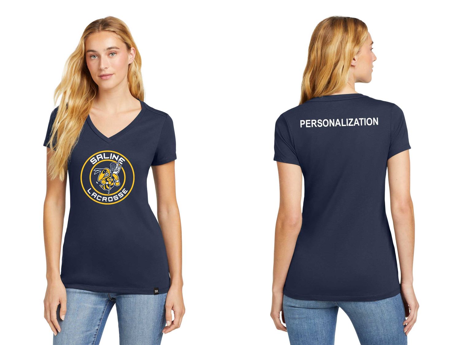 Ladies Heritage Blend V-Neck Tee-Shadow Grey, Navy, White Ladies Heritage Blend V-Neck Tee-Shadow Grey, Navy, White