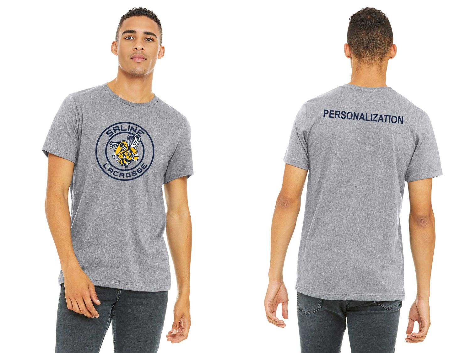 Unisex Heather CVC Short Sleeve Tee - Grey, Navy