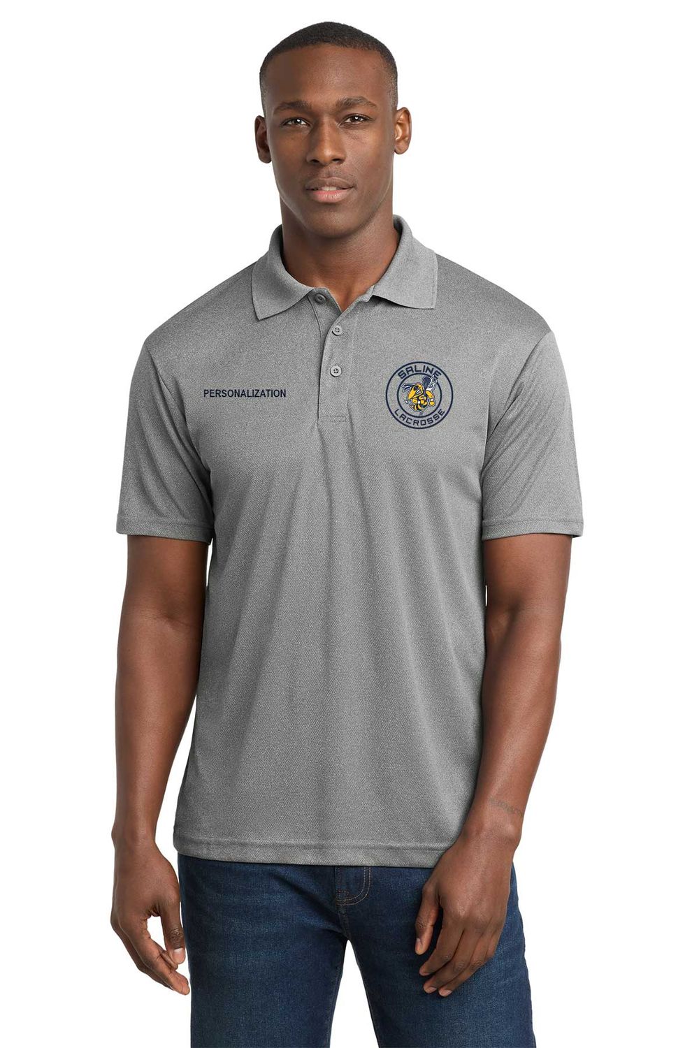 Unisex Racer Mesh Performance Polo - Navy/Heather Grey/White