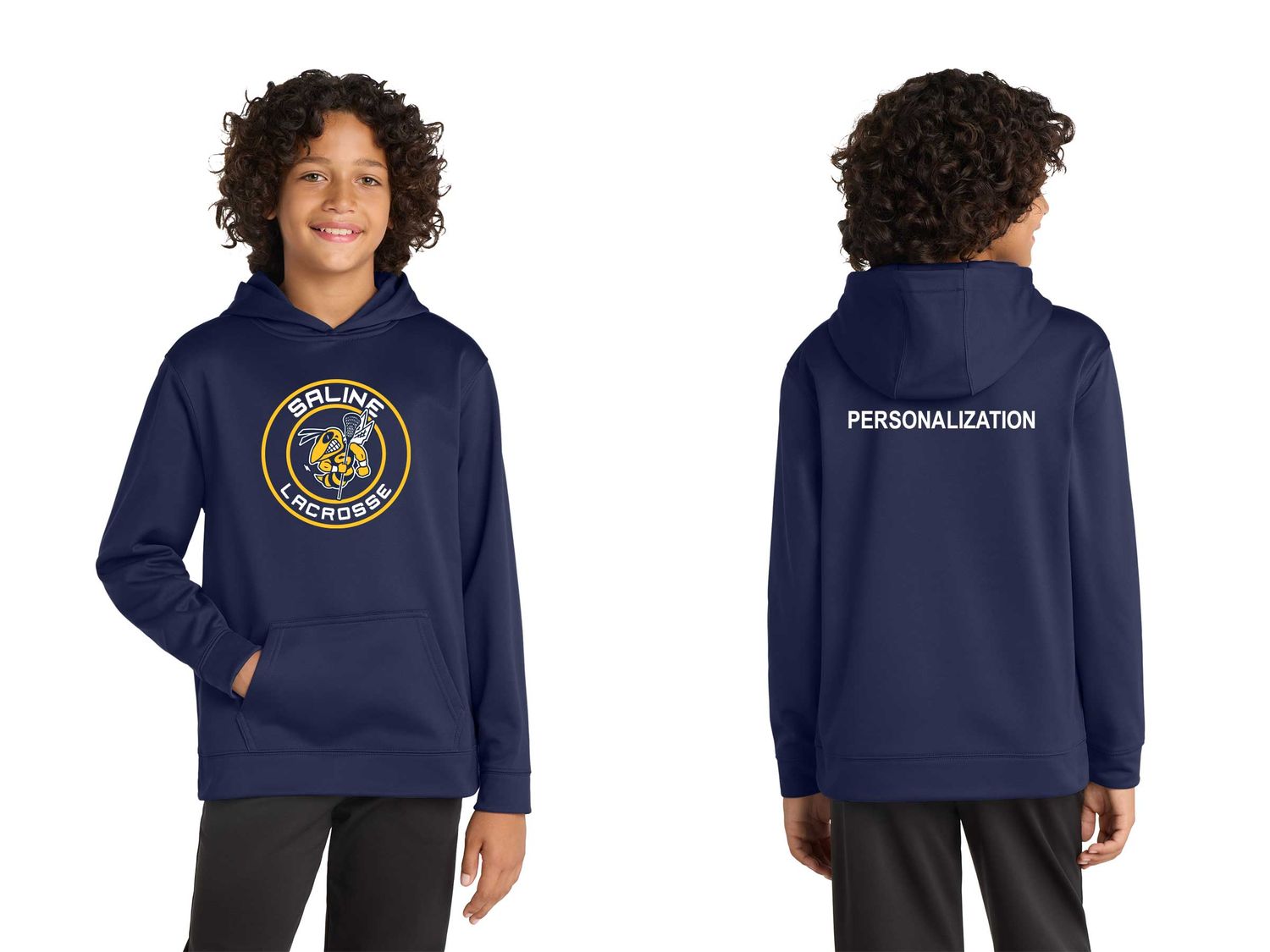 Youth Performance Fleece Hooded Pullover -Navy