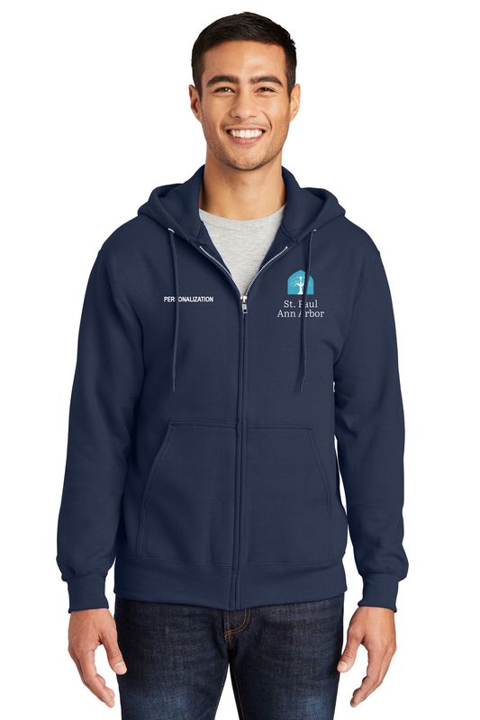Fleece Full-Zip Hooded Sweatshirt - Navy,  Heather Grey