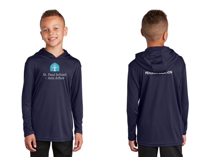 Youth Performance Hooded Pullover-Navy, Dark Grey