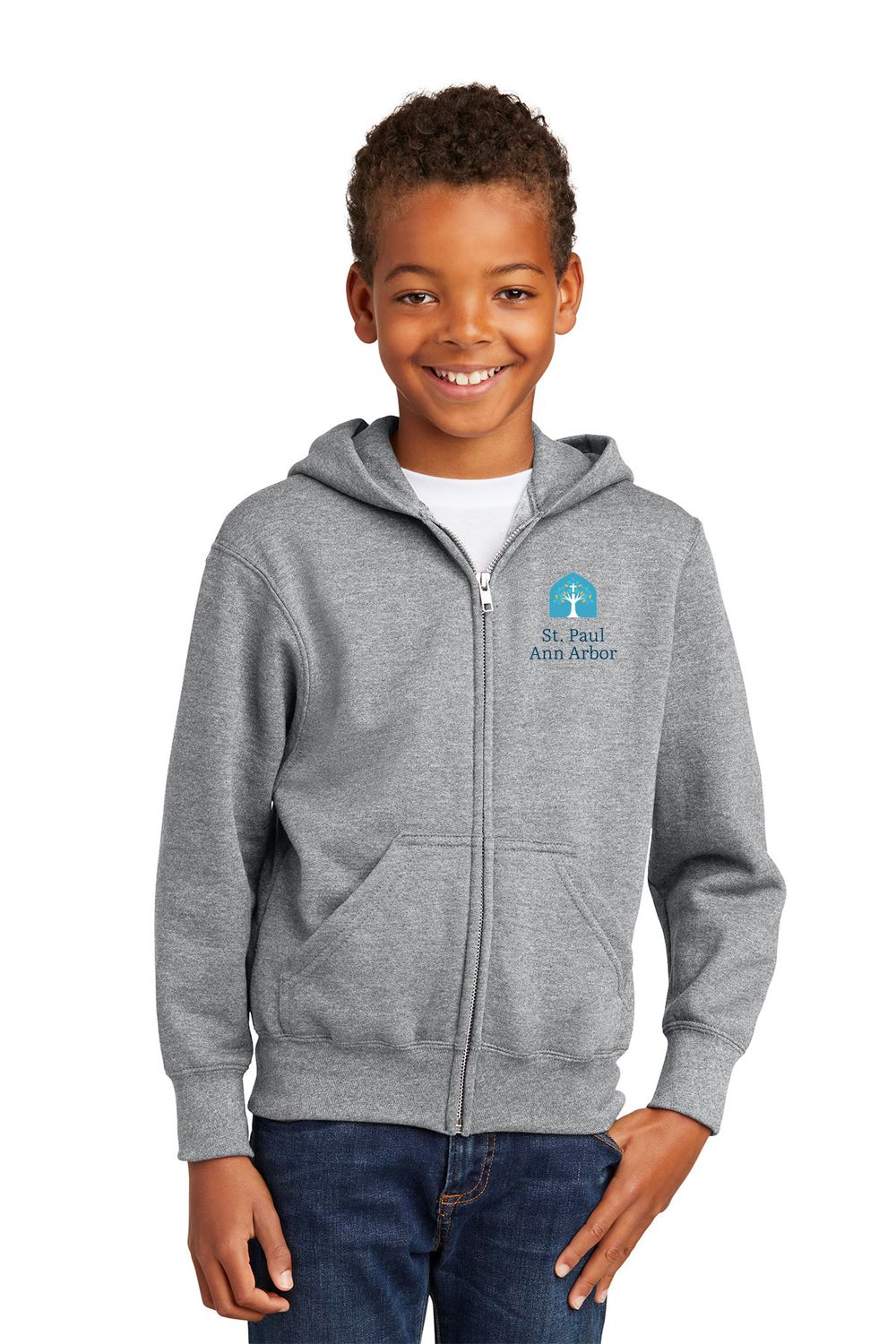 Youth Fleece Full-Zip Hooded Sweatshirt: Navy, Heather Grey Youth Fleece Full-Zip Hooded Sweatshirt: Navy, Heather Grey