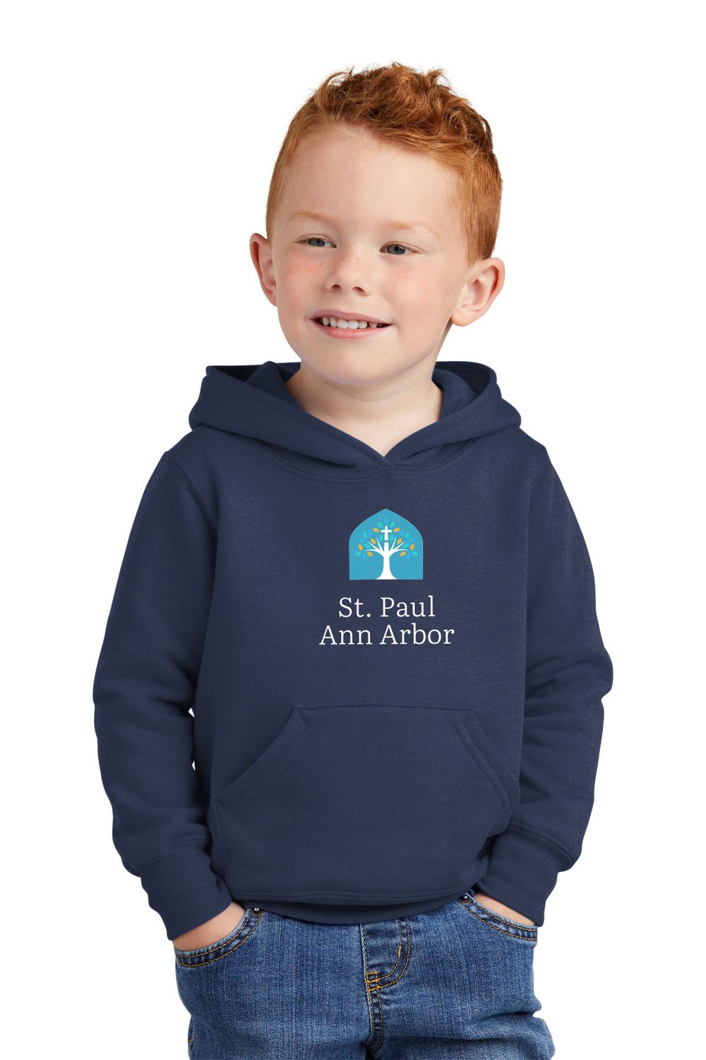 Toddler Fleece Pullover Hoodie- Navy, Grey Toddler Fleece Pullover Hoodie- Navy, Grey