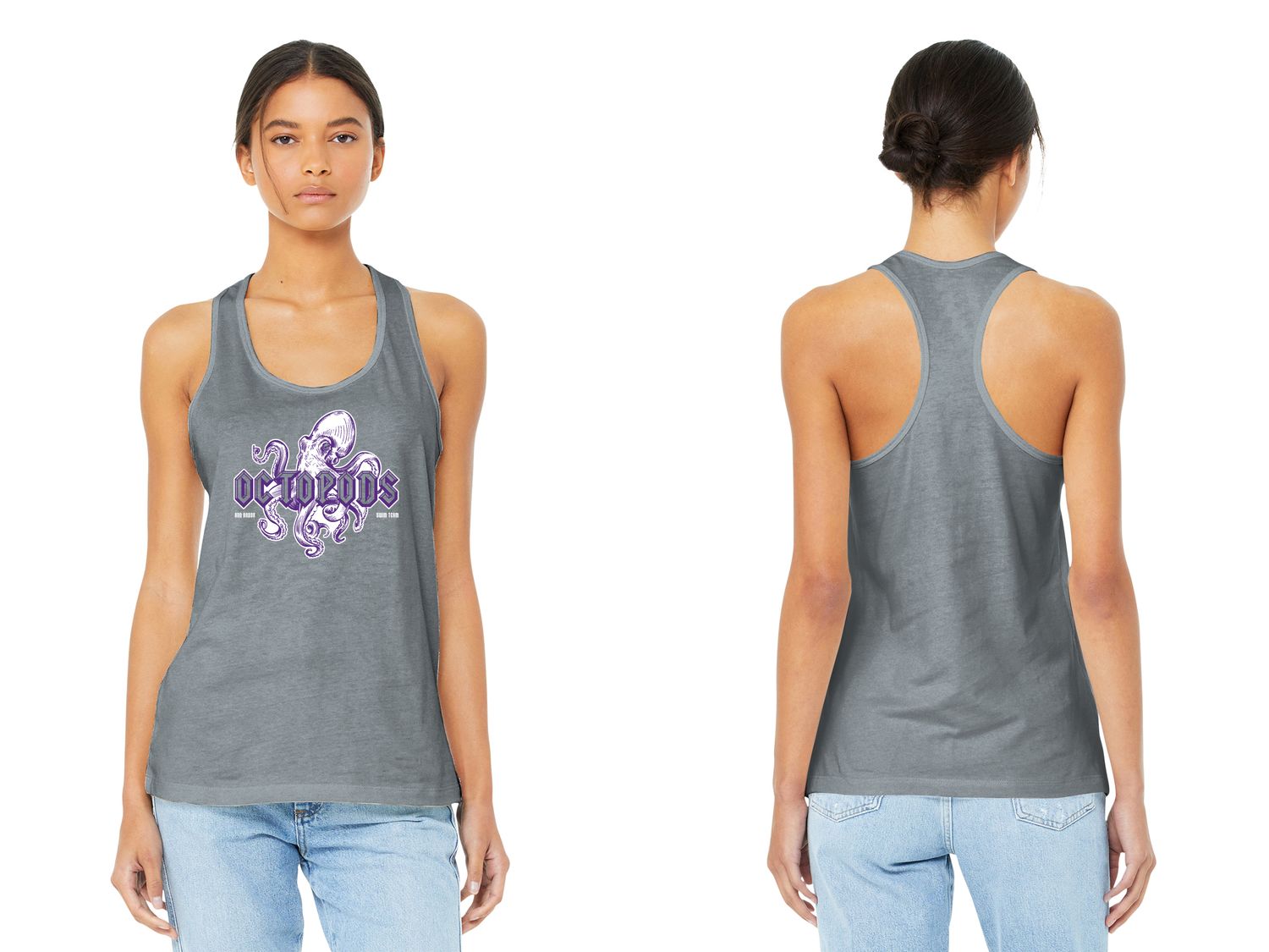 Women's Jersey Racerback Tank- Grey/ White