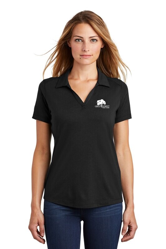 Sport-Tek Ladies PosiCharge Tri-Blend Wicking Polo- Black/ Dark Grey/ Light Grey