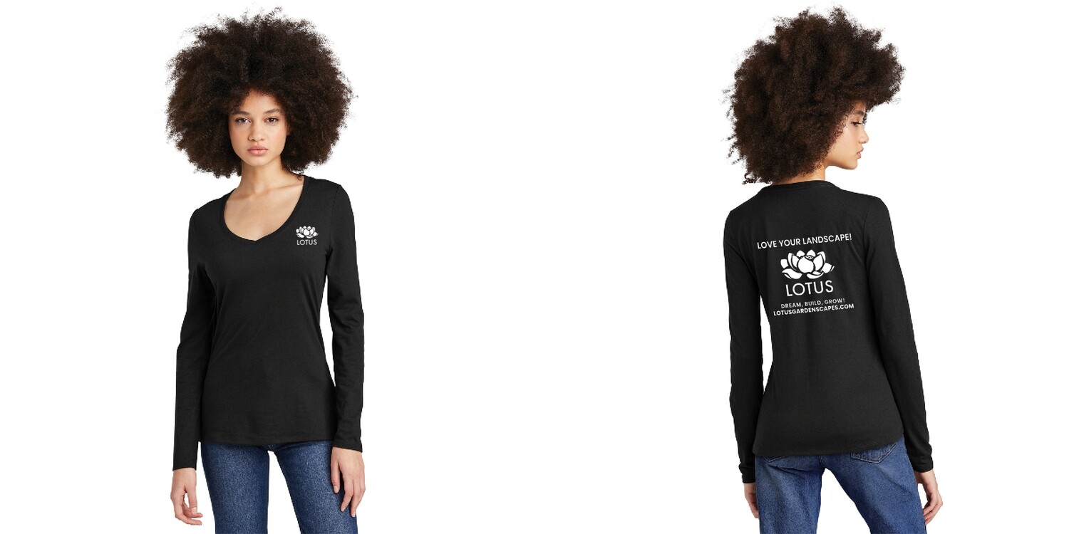 Womens Perfect Tri Long Sleeve V neck- Black/ Heathered Charcoal/ White