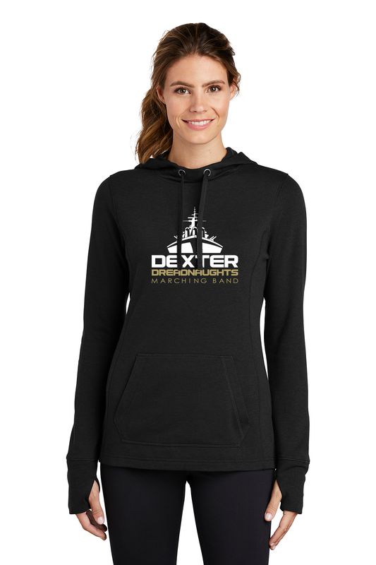 Ladies Sport Tek Tri-Blend Wicking Fleece Hooded Pullover- Black Solid
