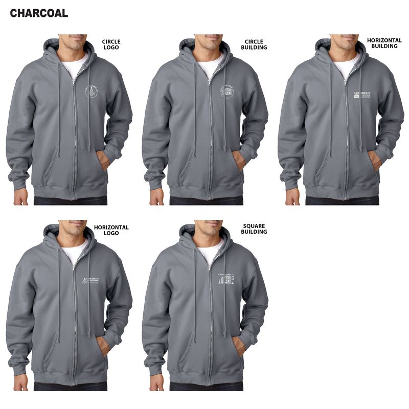 Bayside- USA Made Full Zip Hooded Sweatshirt- Black, Charcoal, Charcoal Heather, Dark Ash, Navy