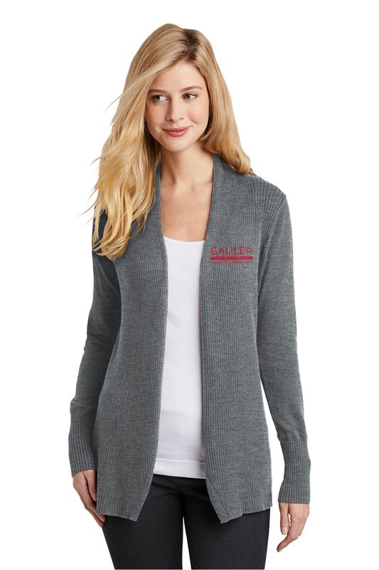 Ladies Open Front Cardigan Sweater - Black/Heather Grey