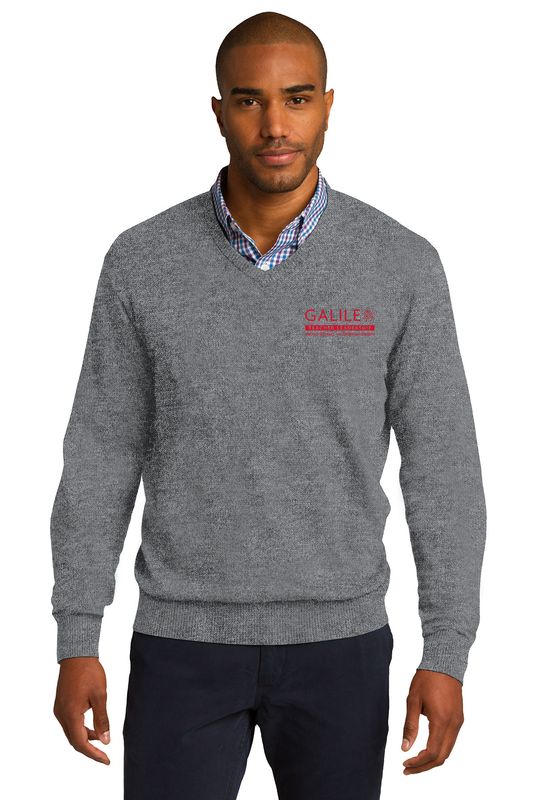 Port Authority V-Neck Sweater- Black/Heather Grey
