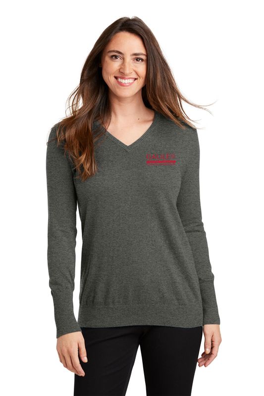 Ladies V-Neck Sweater - Black/Charcoal Heather Grey