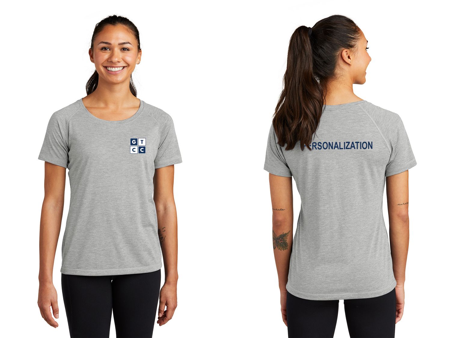 Ladies Tri-Blend Wicking Scoop Neck Raglan Tee-Light Grey Heather, Navy, White