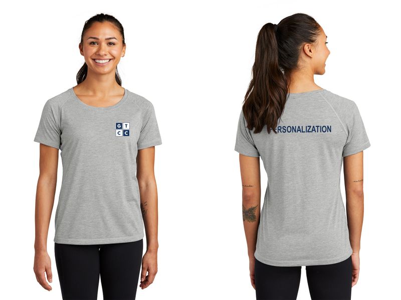 Ladies Tri-Blend Wicking Scoop Neck Raglan Tee-Light Grey Heather, Navy, White