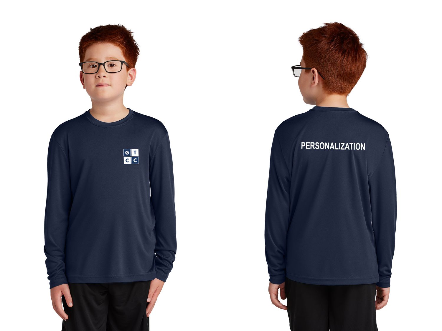Youth Long Sleeve Performance Tee-Navy, Silver, Carolina Blue, White Youth Long Sleeve Performance Tee-Navy, Silver, Carolina Blue, White