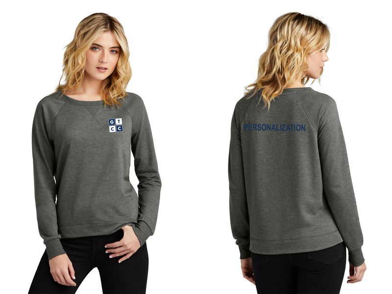 District Women’s Featherweight French Terry Long Sleeve Crewneck- Light Grey, Dark Grey, Flint Blue