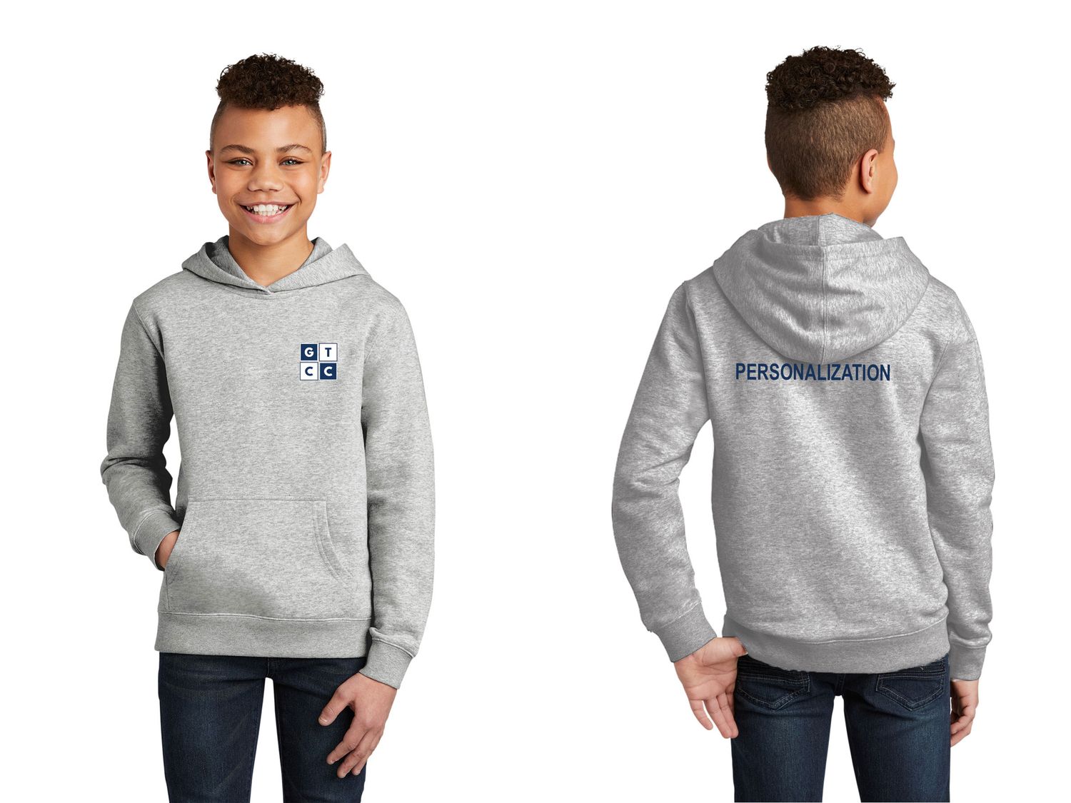 Youth District Fleece Hoodie- Light Grey, Navy