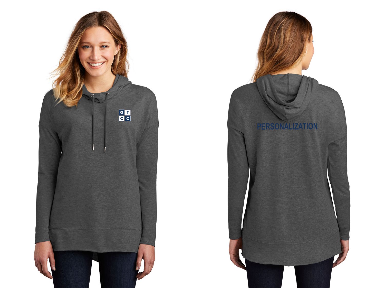 District Women’s Featherweight French Terry Hoodie- Light Heather Grey, Dark Grey, Indigo