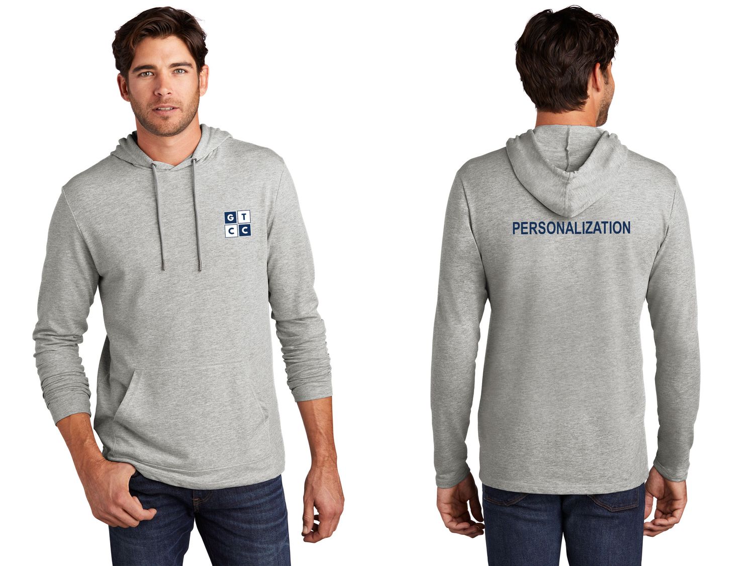 District Featherweight French Terry Hoodie- Light Heather Grey, Dark Grey