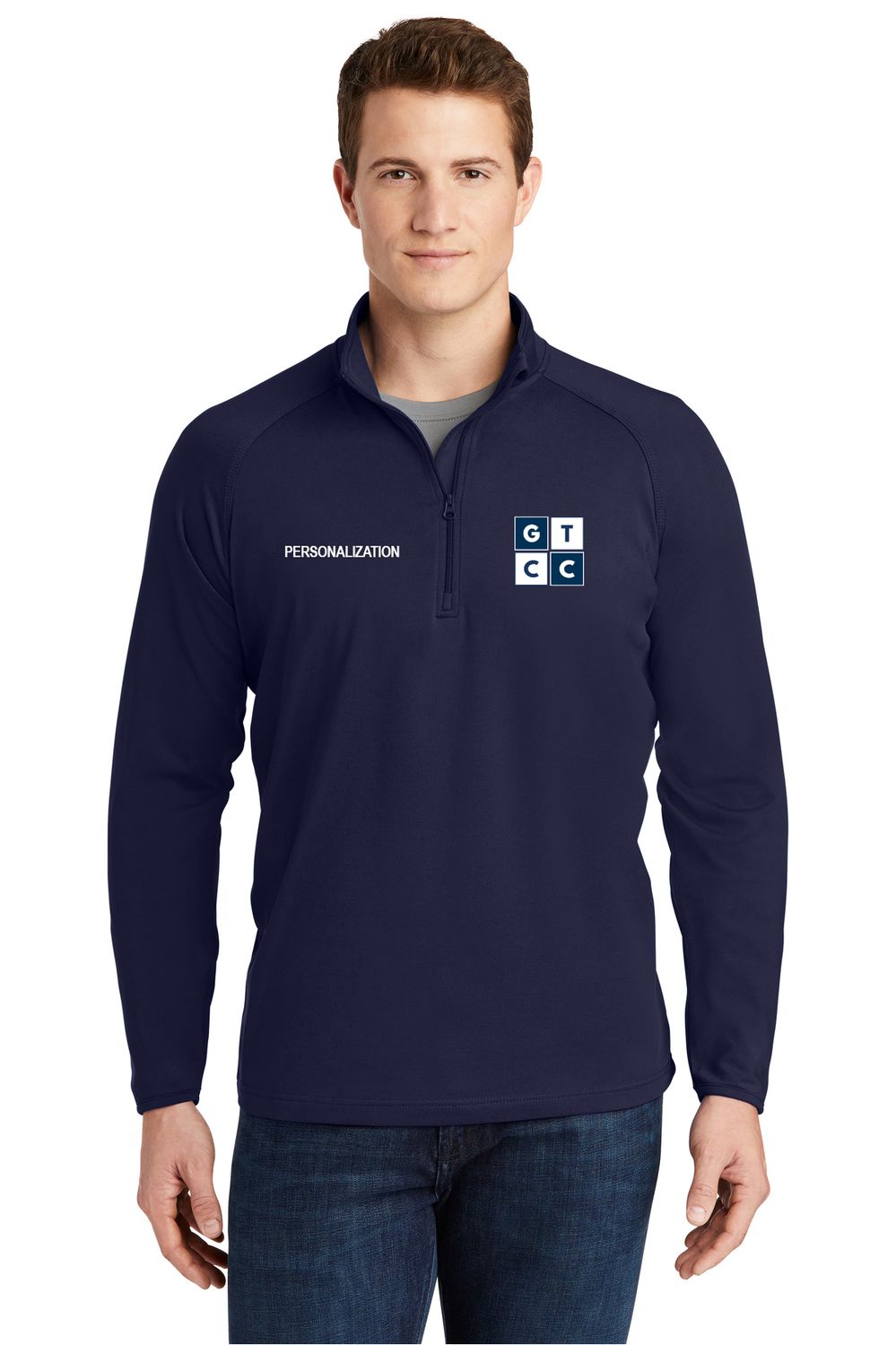 1/4 Zip Stretch Pullover: Navy, White, Royal Heather