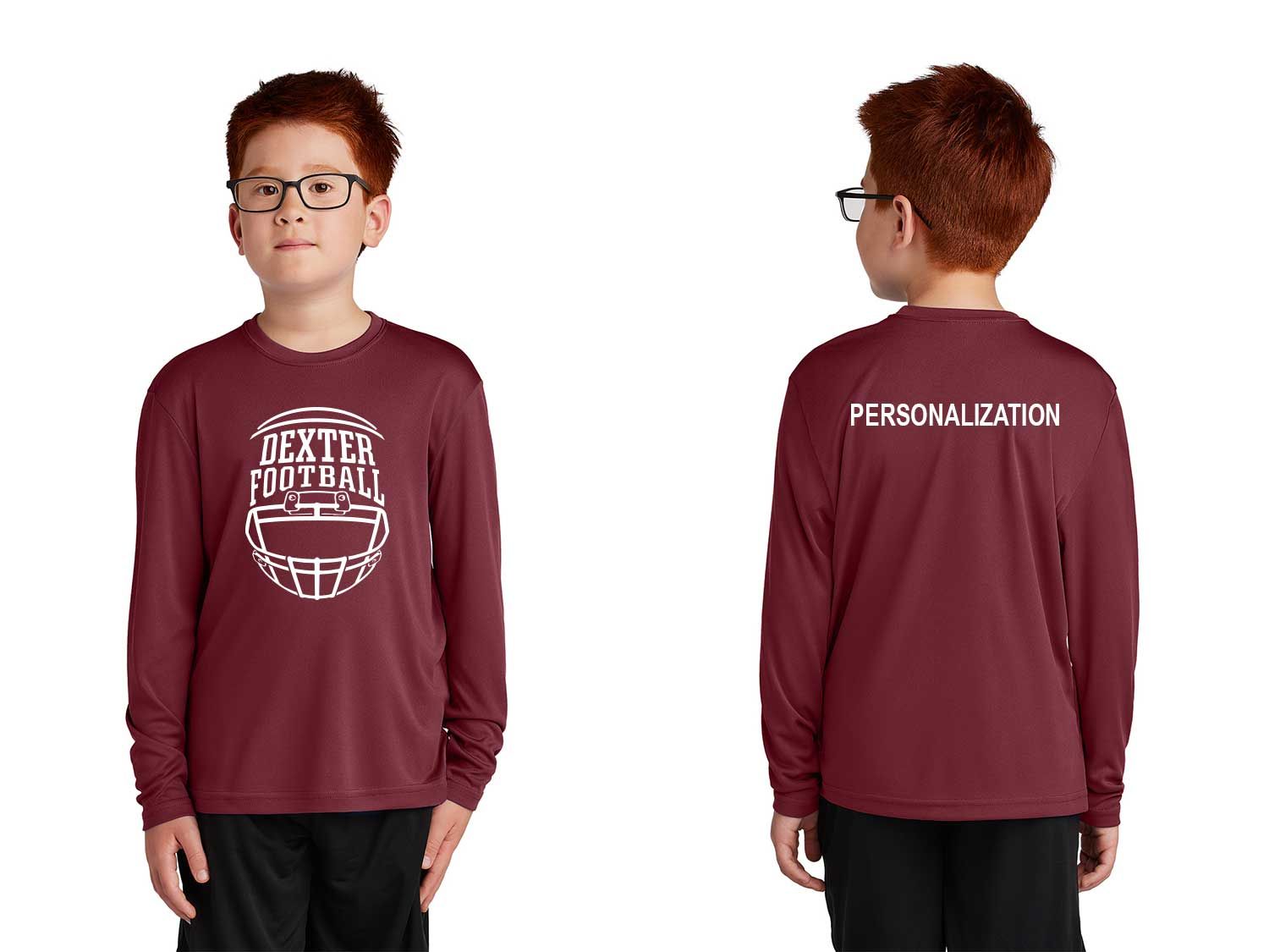Youth Long Sleeve Performance Tee- Maroon, Black Youth Long Sleeve Performance Tee- Maroon, Black