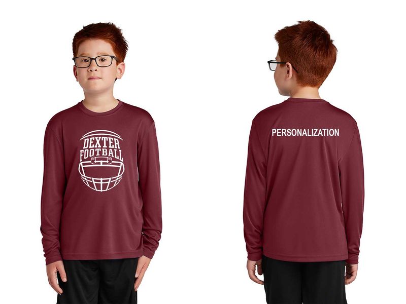 Youth Long Sleeve Performance Tee- Maroon, Black