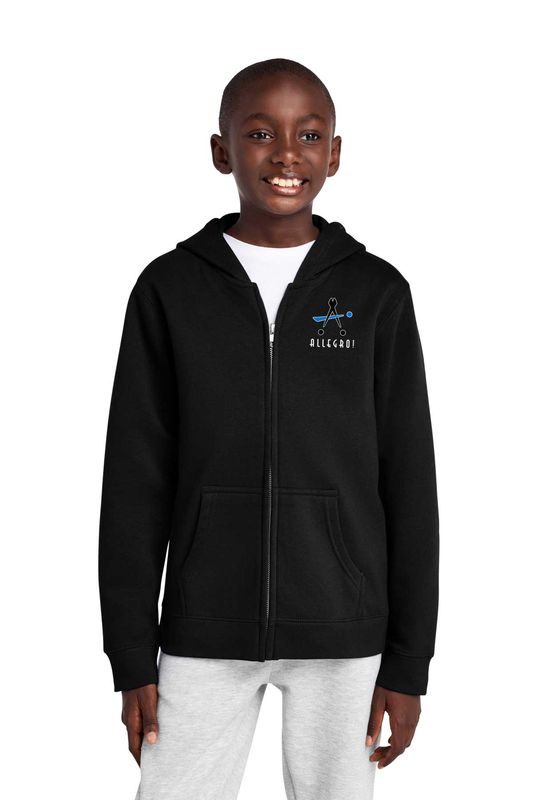District Youth Fleece Full Zip Hood- Black, Red, Grey