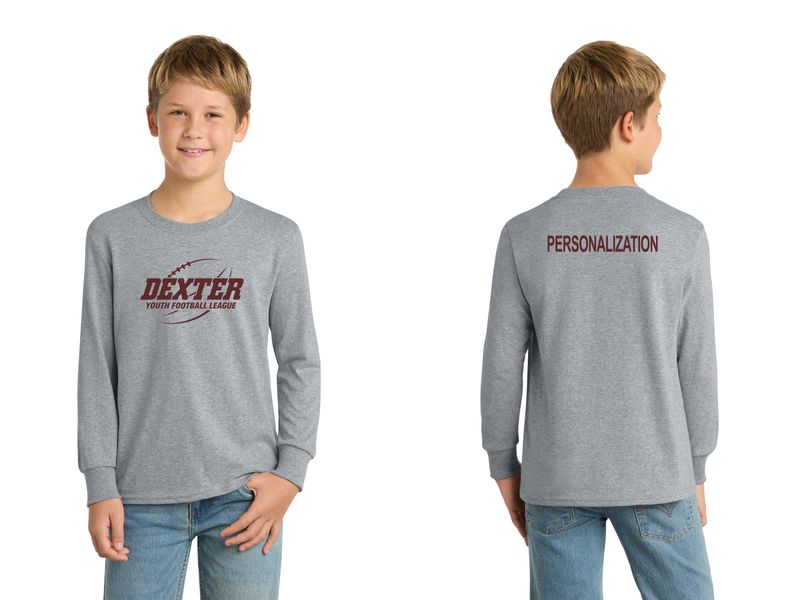 Youth Long Sleeve Cotton T-Shirt- Maroon, Black, Grey