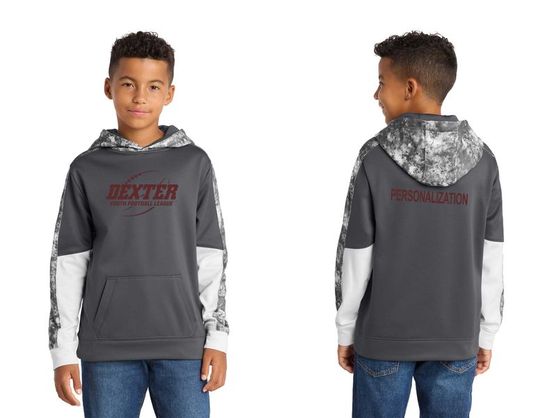 Sport-Tek Youth Sport-Wick Mineral Freeze Fleece Colorblock Hooded Pullover- Black, Dark Smoke