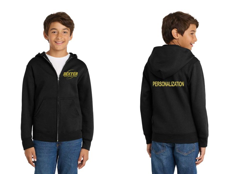 Youth Fleece Full-Zip Hooded Sweatshirt- Black, Maroon, Grey