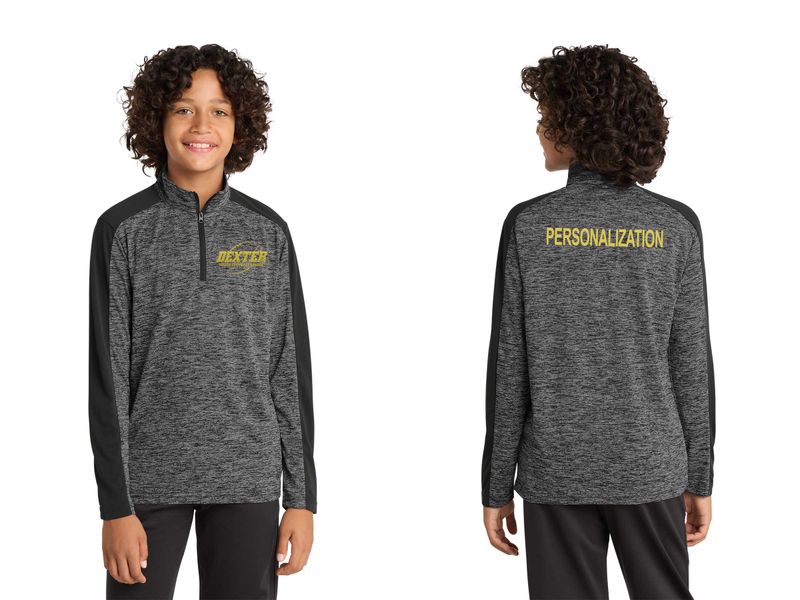Sport-Tek Youth PosiCharge Electric Heather Colorblock 1/4-Zip Pullover- Black, Grey