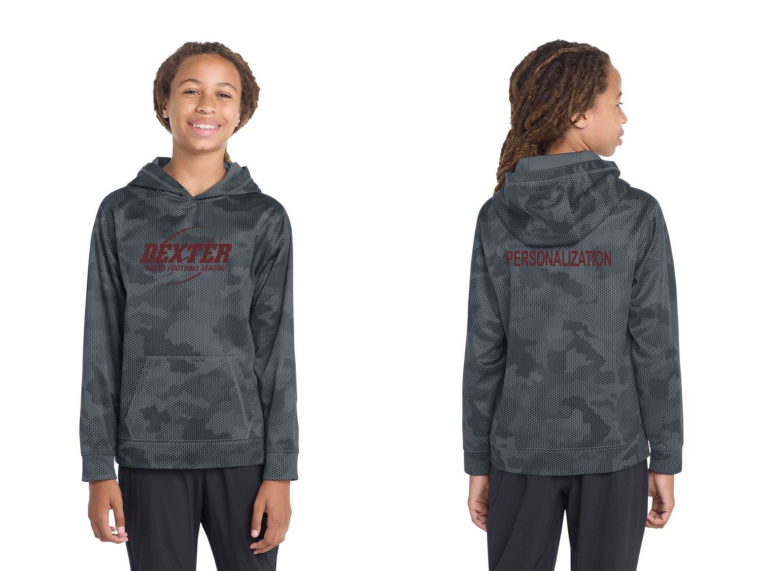 Youth Camo-Hex Fleece Hooded Pullover-Dark Grey Youth Camo-Hex Fleece Hooded Pullover-Dark Grey