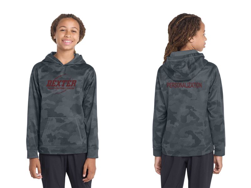 Youth Camo-Hex Fleece Hooded Pullover-Dark Grey Youth Camo-Hex Fleece Hooded Pullover-Dark Grey