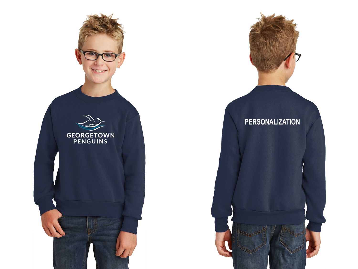 Youth Core Fleece Crewneck Sweatshirt-Navy/Royal/Ath Heather Youth Core Fleece Crewneck Sweatshirt-Navy/Royal/Ath Heather