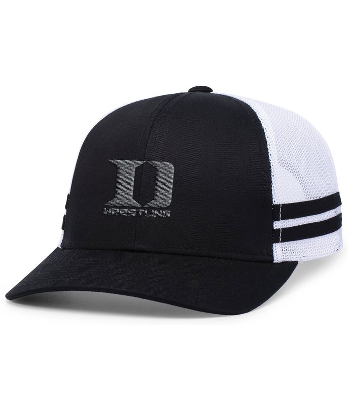 Low Profile Stripe Trucker Hat- Black/White/Black