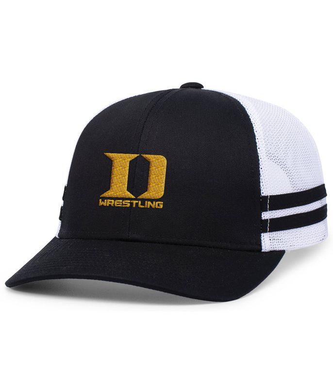 Low Profile Stripe Trucker Hat- Black/White/Black