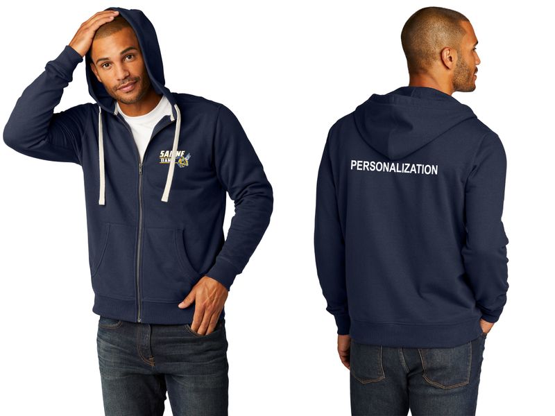 Unisex District Re-Fleece Full-Zip Hoodie- Navy, Light Heather Grey