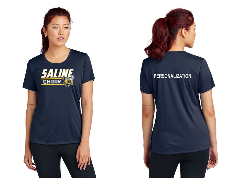 Ladies Short Sleeve Performance Tee- Navy, Concrete Grey